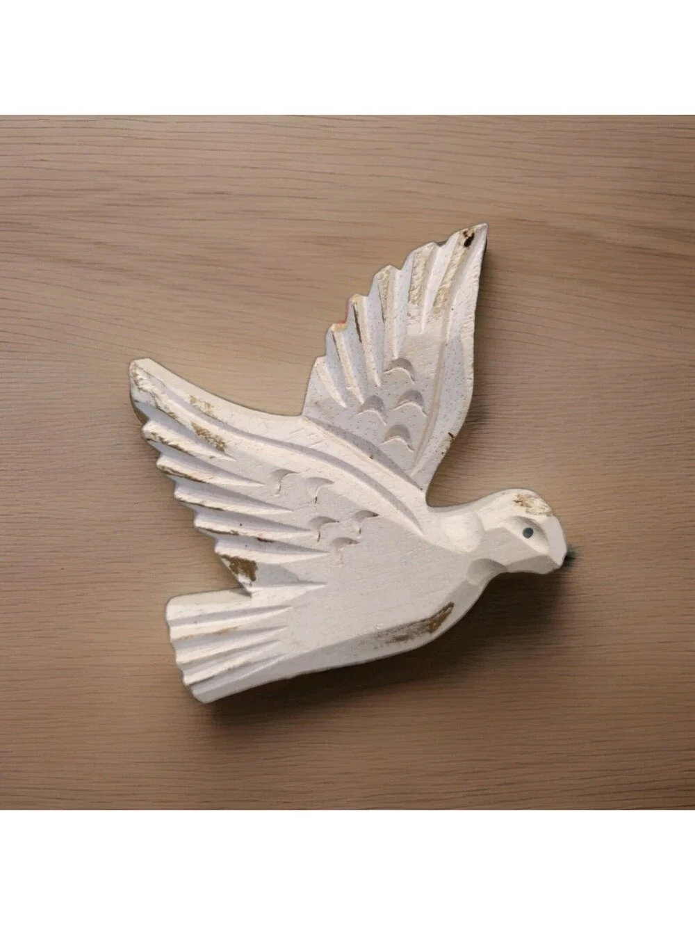 Wooden White Dove Winter Christmas Ornament Santa 3.5